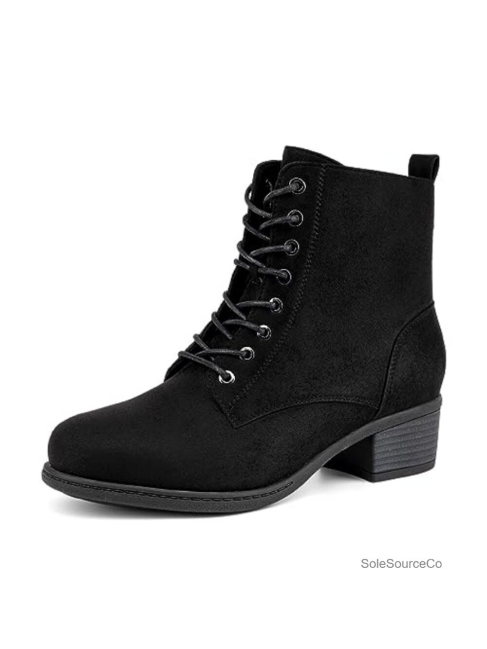 Women's Faux Suede Ankle Boots Low Heels Chunky Lace-up Combat Bootie Side